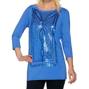 Bob Mackie Sequin Butterfly Front Knit Top